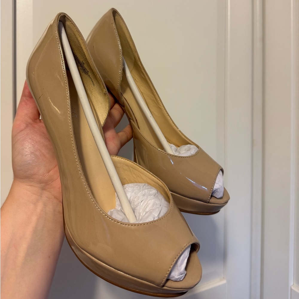 Nine West Tan Peep Toe Pumps